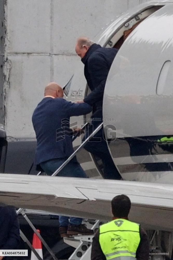 King Emeritus Juan Carlos I Arrives at Vigo Airport - Spain
