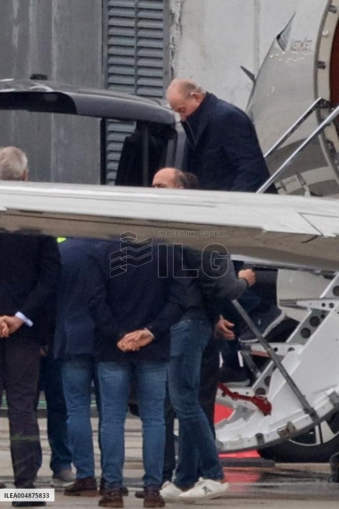 King Emeritus Juan Carlos I Arrives at Vigo Airport - Spain