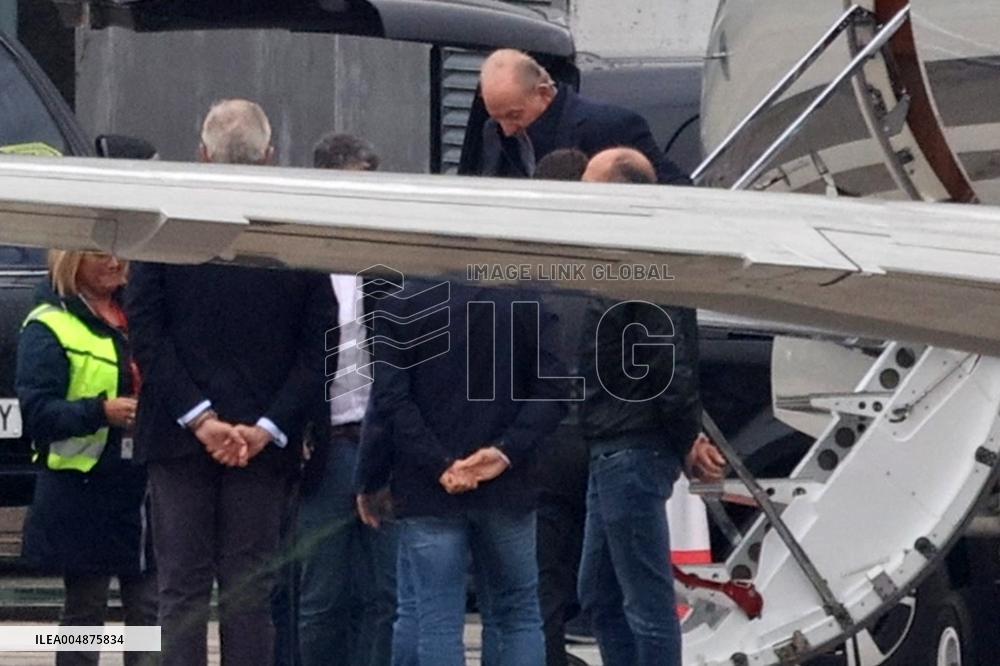 King Emeritus Juan Carlos I Arrives at Vigo Airport - Spain