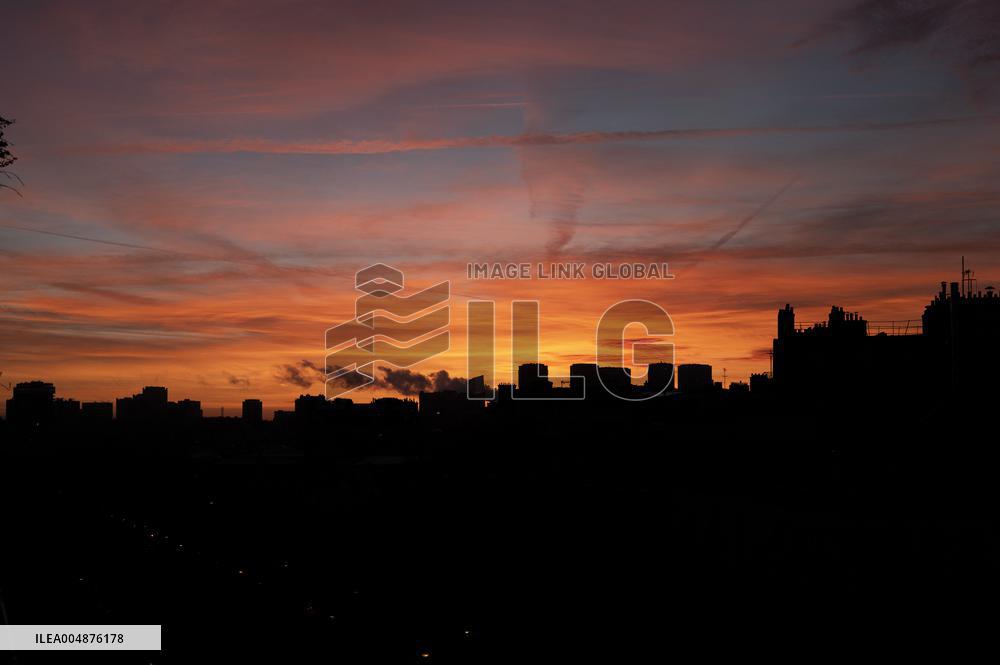 Sunset Over the Rooftops of Residential Buildings - Paris