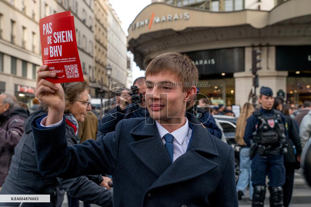 Protest Against Shein's Opening at BHV - Paris
