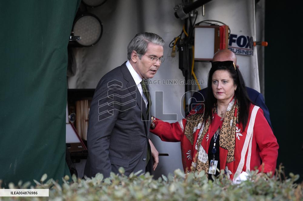 Scott Bessent talks to reporters - Washington