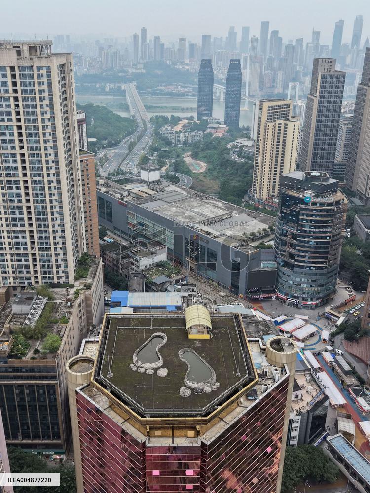 Giant Footprints on Building Rooftop in Chongqing
