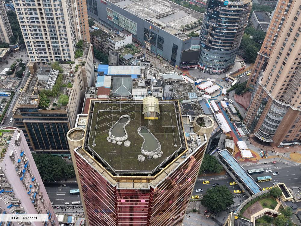 Giant Footprints on Building Rooftop in Chongqing