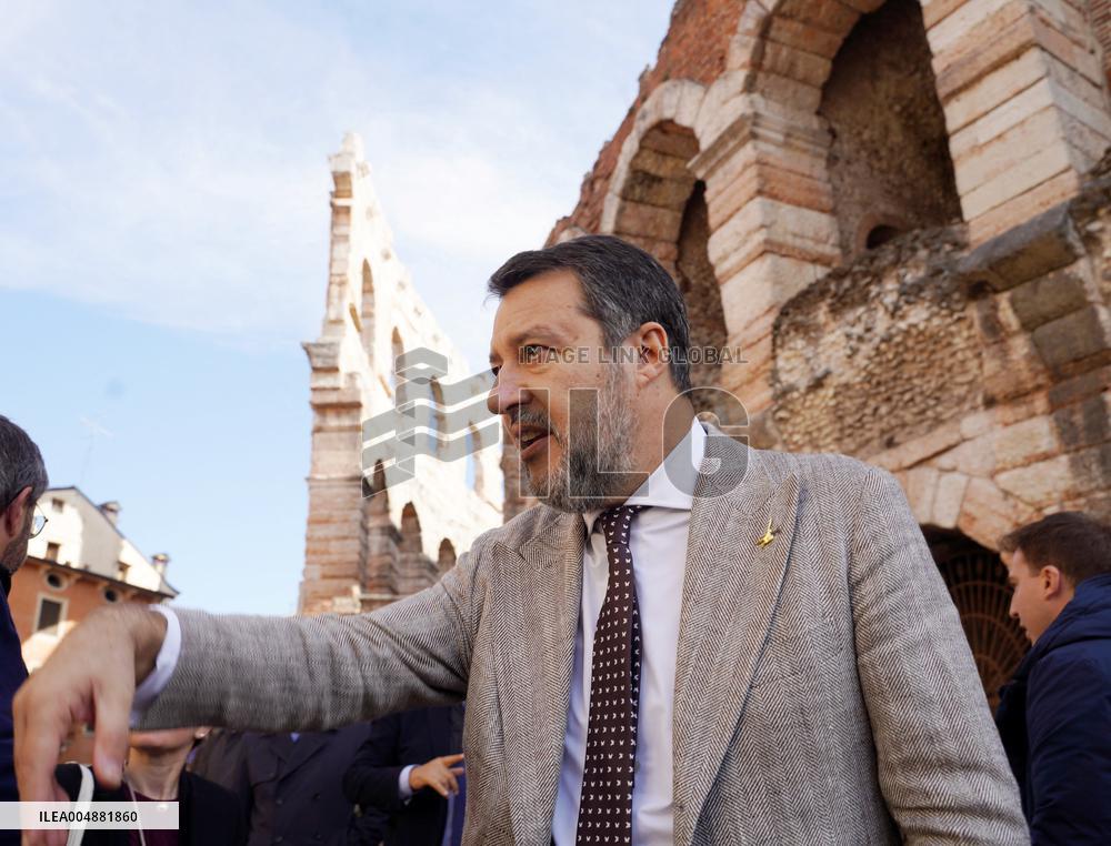 Minister Salvini and Mayor Tommasi Visit Arena In Verona - Italy