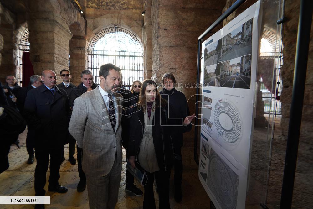 Minister Salvini and Mayor Tommasi Visit Arena In Verona - Italy