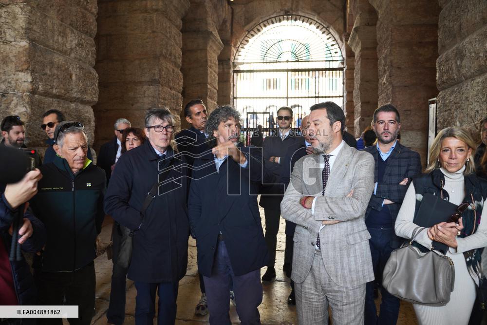 Minister Salvini and Mayor Tommasi Visit Arena In Verona - Italy