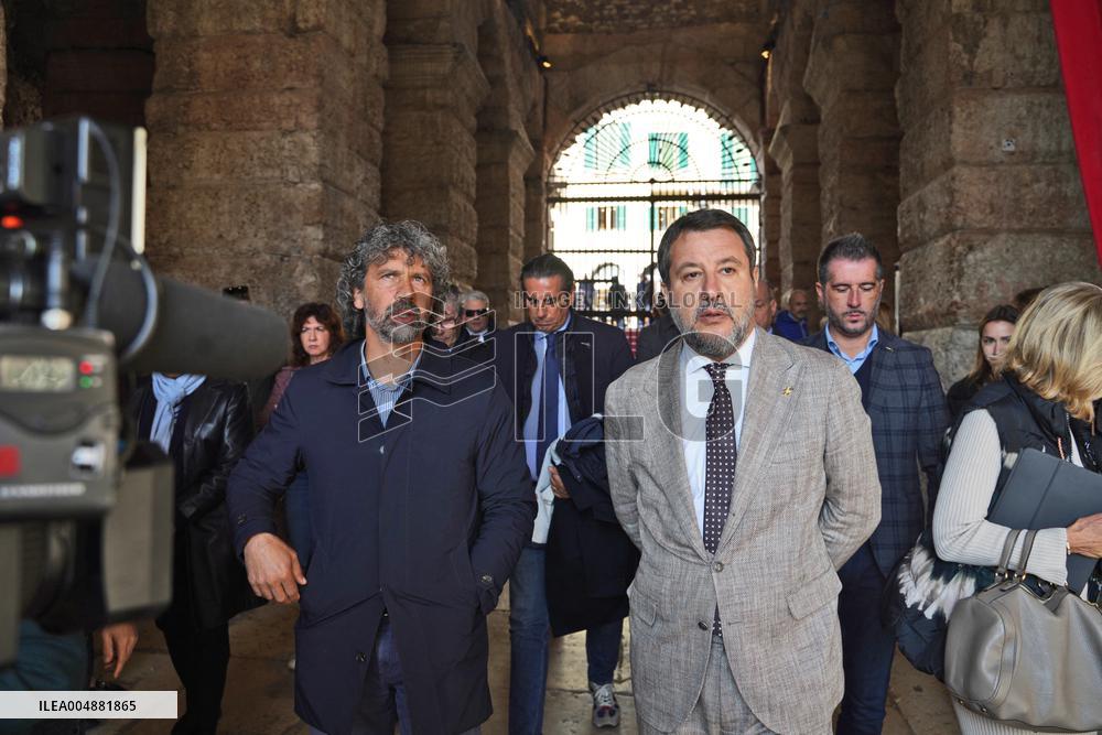 Minister Salvini and Mayor Tommasi Visit Arena In Verona - Italy
