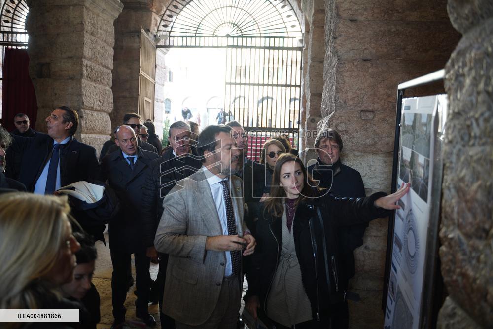 Minister Salvini and Mayor Tommasi Visit Arena In Verona - Italy