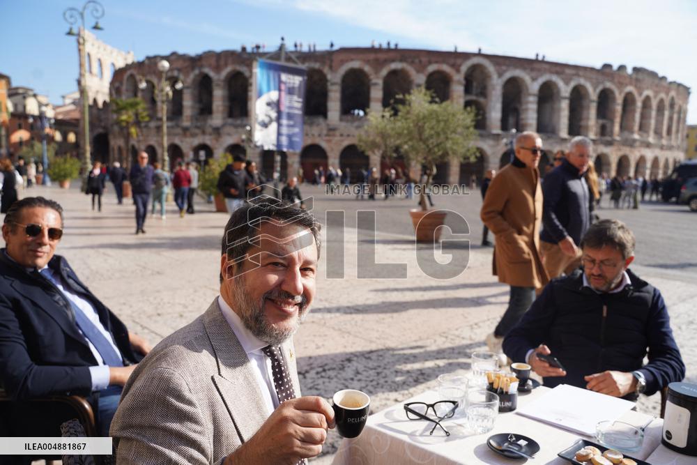 Minister Salvini and Mayor Tommasi Visit Arena In Verona - Italy