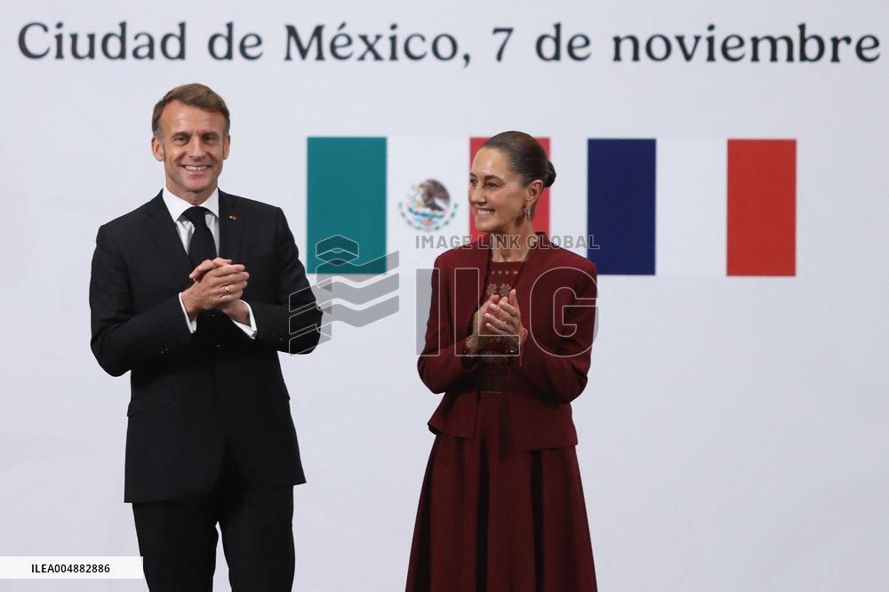 Emmanuel Macron And Claudia Sheinbaum Press Conference - Mexic