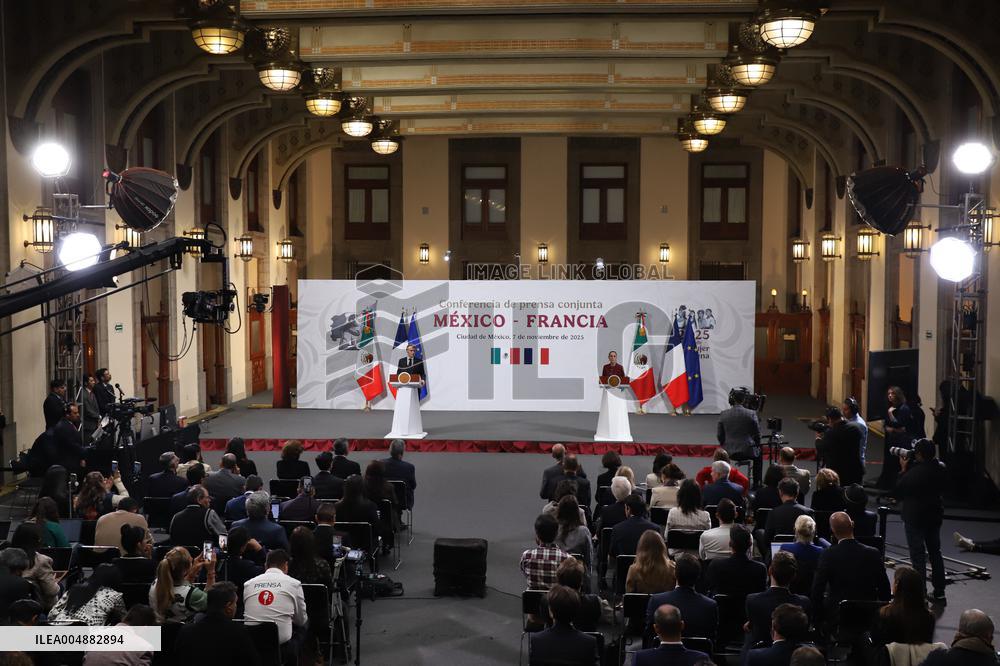 Emmanuel Macron And Claudia Sheinbaum Press Conference - Mexic