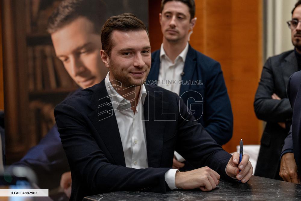 Jordan Bardella signs copies of his book Ce que veulent les Français - Nice