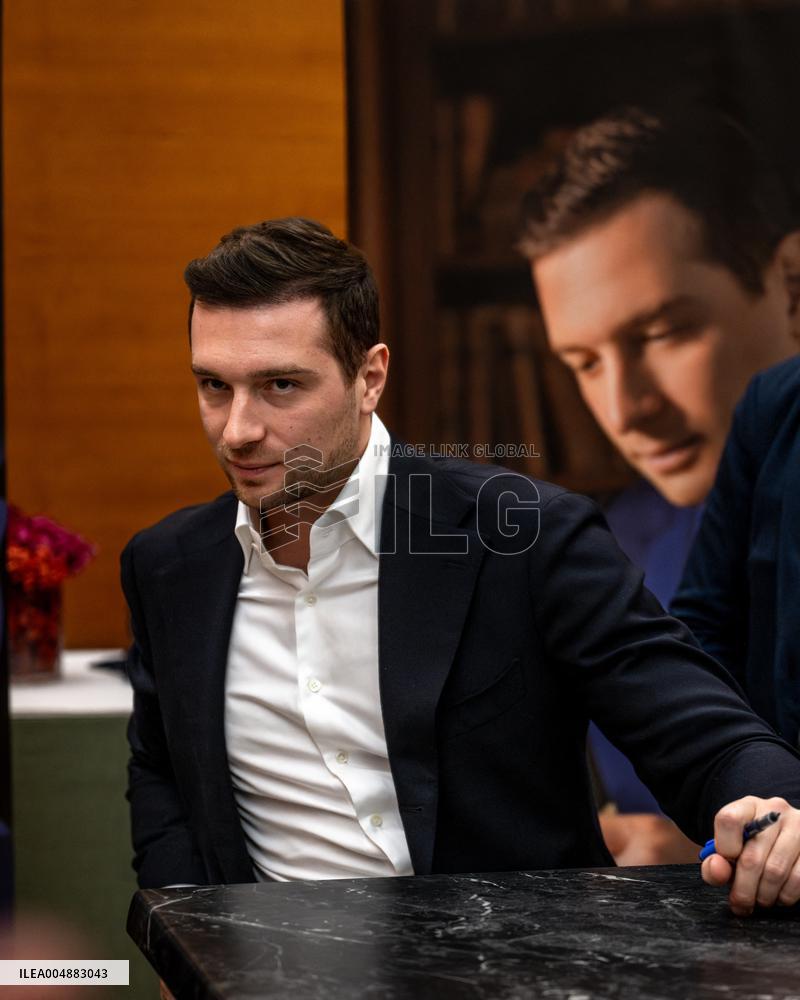 Jordan Bardella signs copies of his book Ce que veulent les Français - Nice