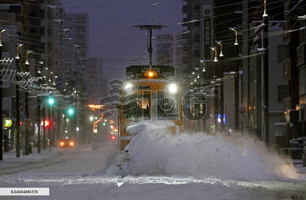 Tram snowplow in northern Japan
