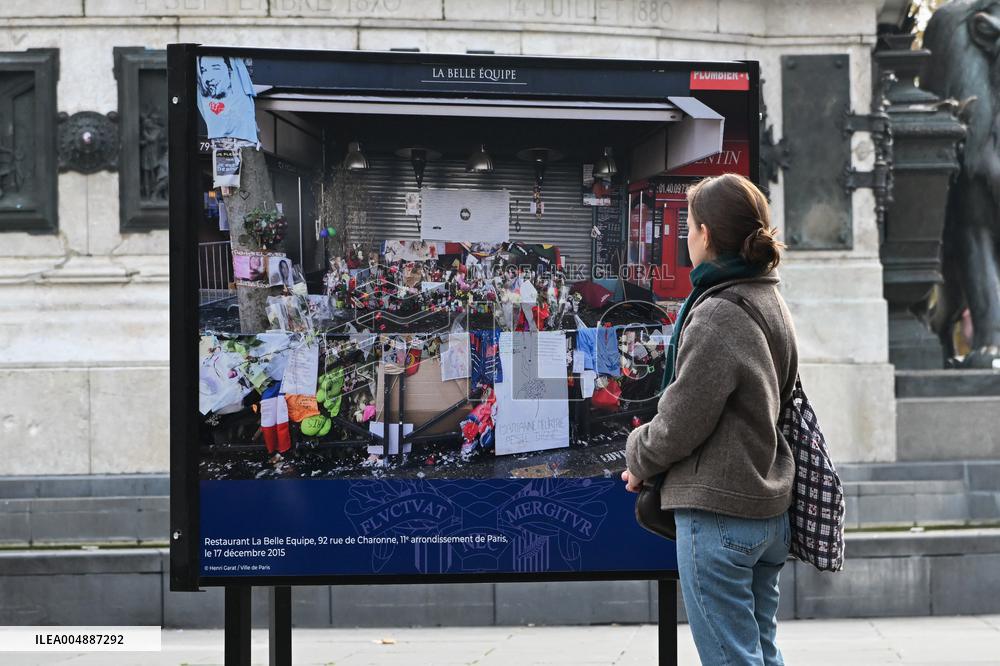 Dix ans apres les attentats du 13 Novembre, les Parisiens se recueillent place de la Republique.