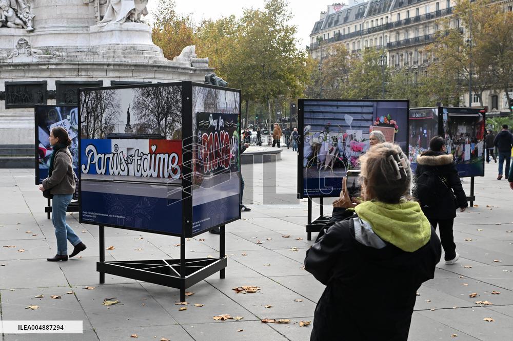 Dix ans apres les attentats du 13 Novembre, les Parisiens se recueillent place de la Republique.
