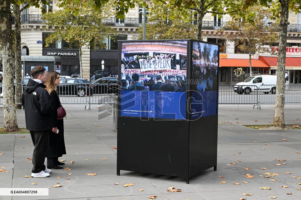 Dix ans apres les attentats du 13 Novembre, les Parisiens se recueillent place de la Republique.