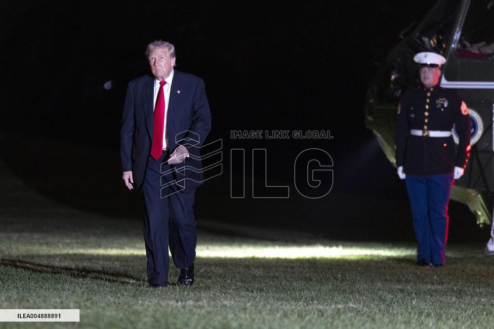 US President Donald J. Trump returns to the White House