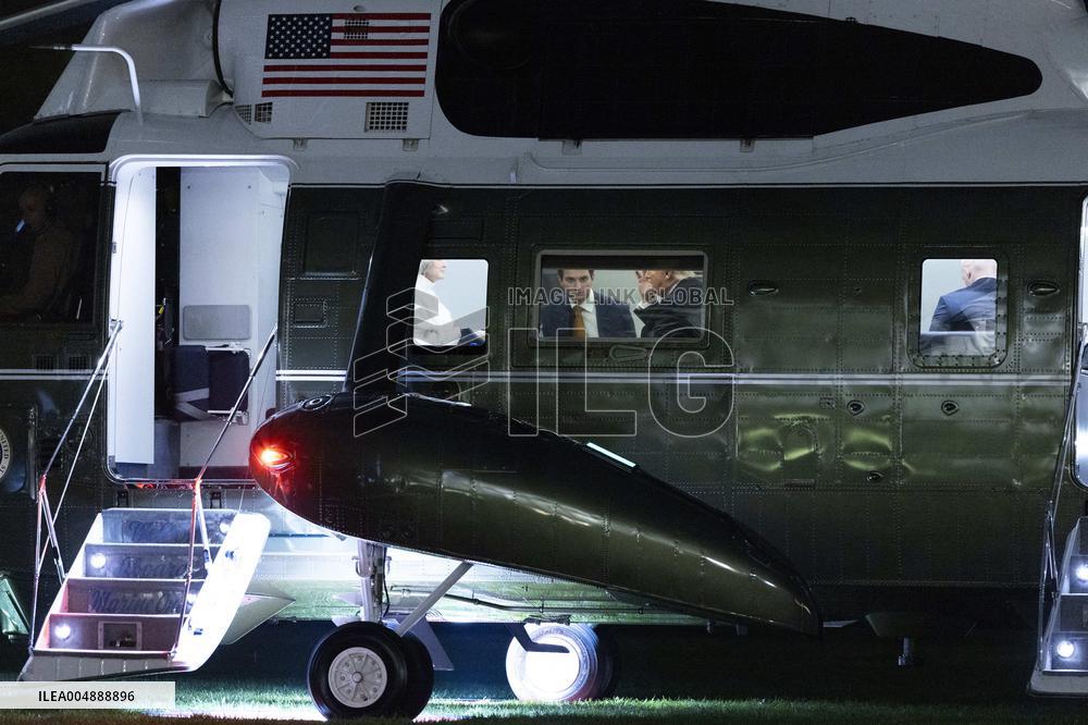 US President Donald J. Trump returns to the White House