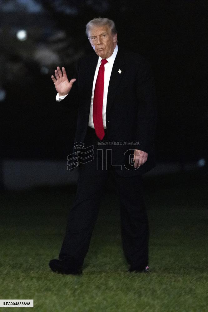 US President Donald J. Trump returns to the White House