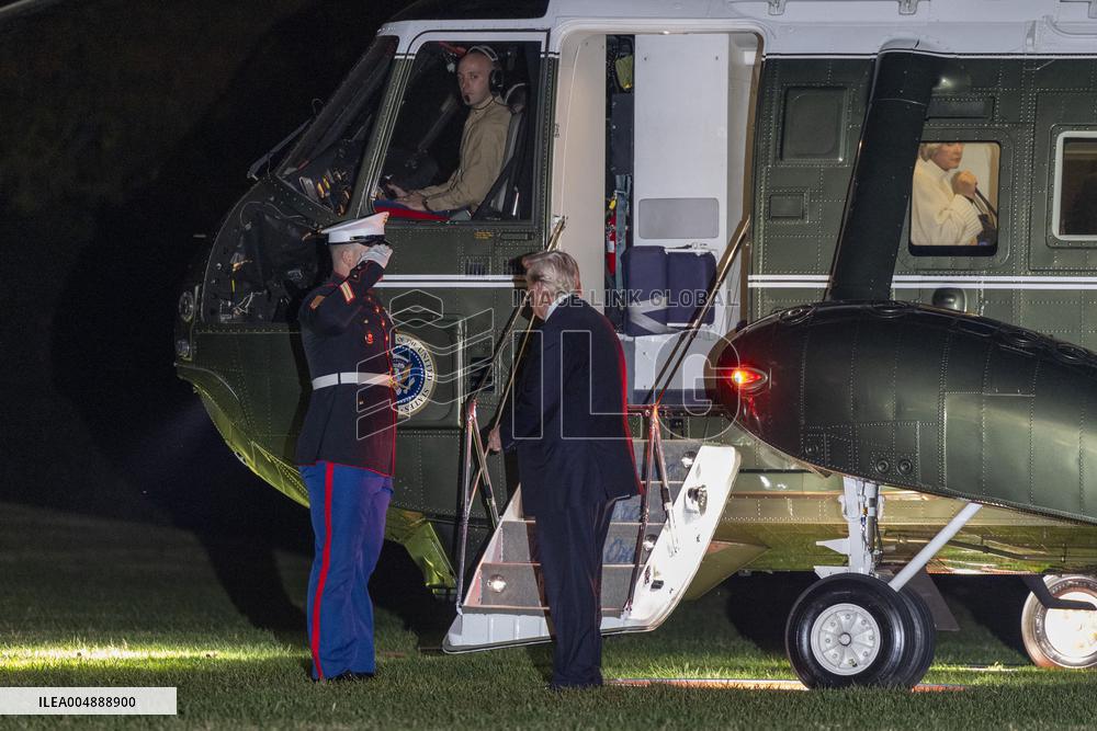 US President Donald J. Trump returns to the White House