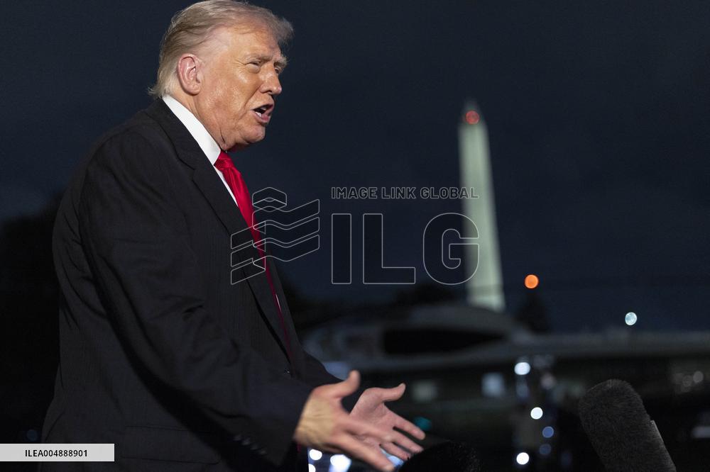 US President Donald J. Trump returns to the White House