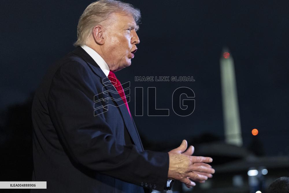 US President Donald J. Trump returns to the White House