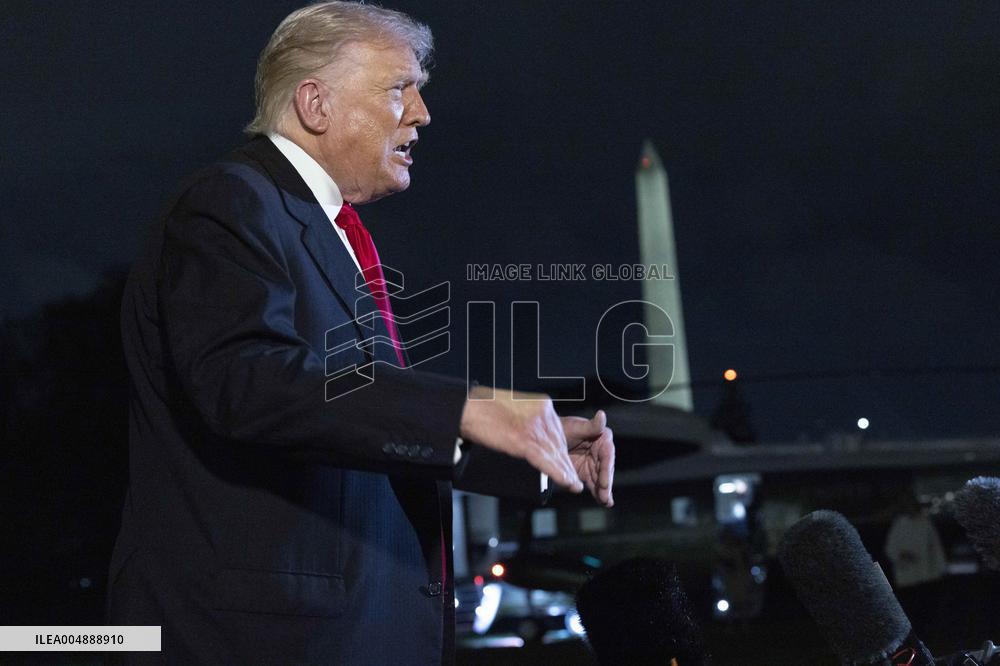 US President Donald J. Trump returns to the White House