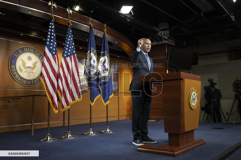 United States House Minority Leader Hakeem Jeffries hosts a press conference on the 41st day of the Democrat Shutdown