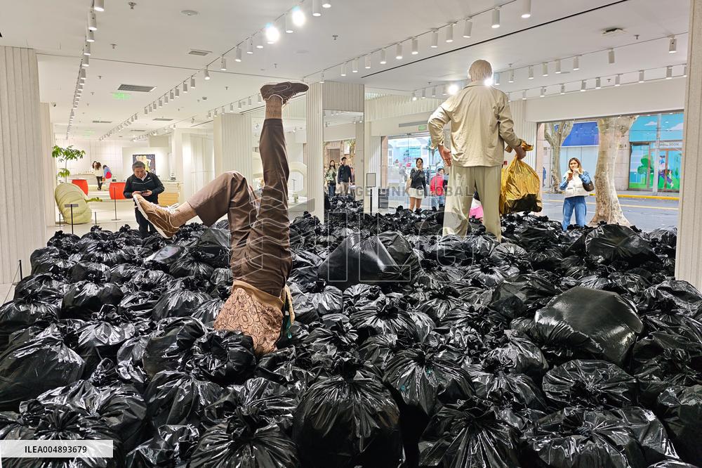 Art Installation "More Is More" Black Plastic Bags