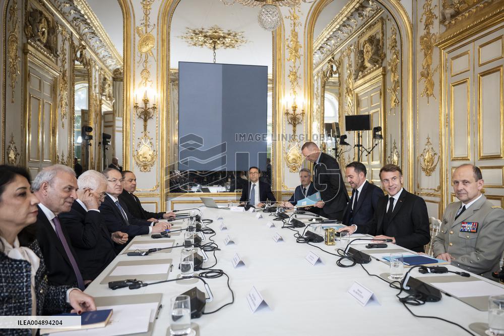 Macron receives Mahmud Abbas at Elysee Palace - Paris
