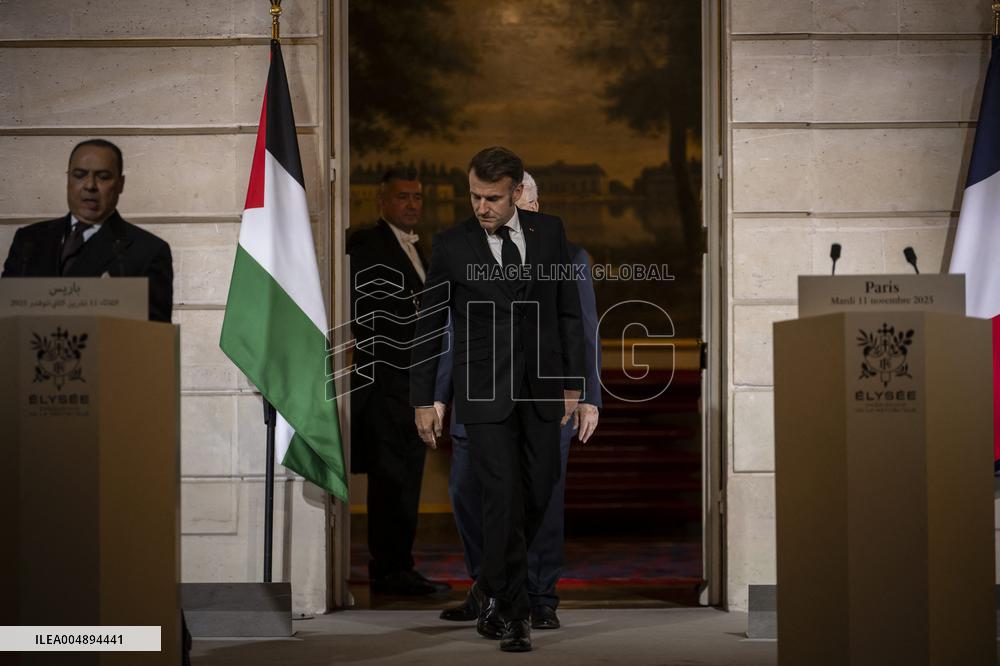 Macron and Mahmud Abbas Press Conf at Elysee Palace - Paris