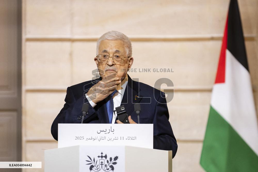 Macron and Mahmud Abbas Press Conf at Elysee Palace - Paris