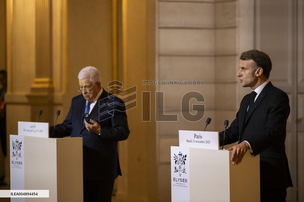 Macron and Mahmud Abbas Press Conf at Elysee Palace - Paris