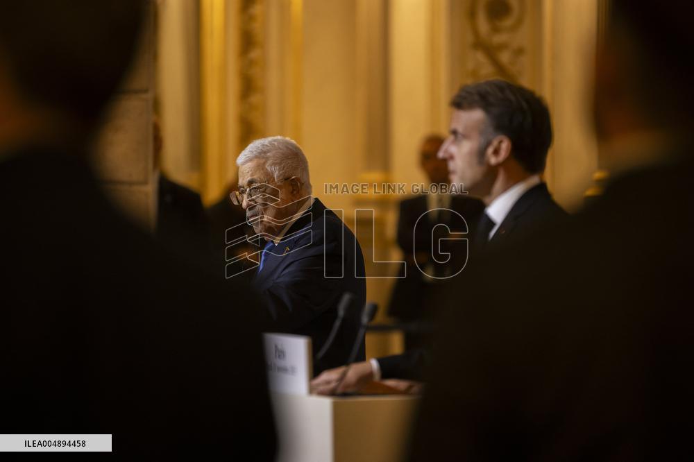 Macron and Mahmud Abbas Press Conf at Elysee Palace - Paris