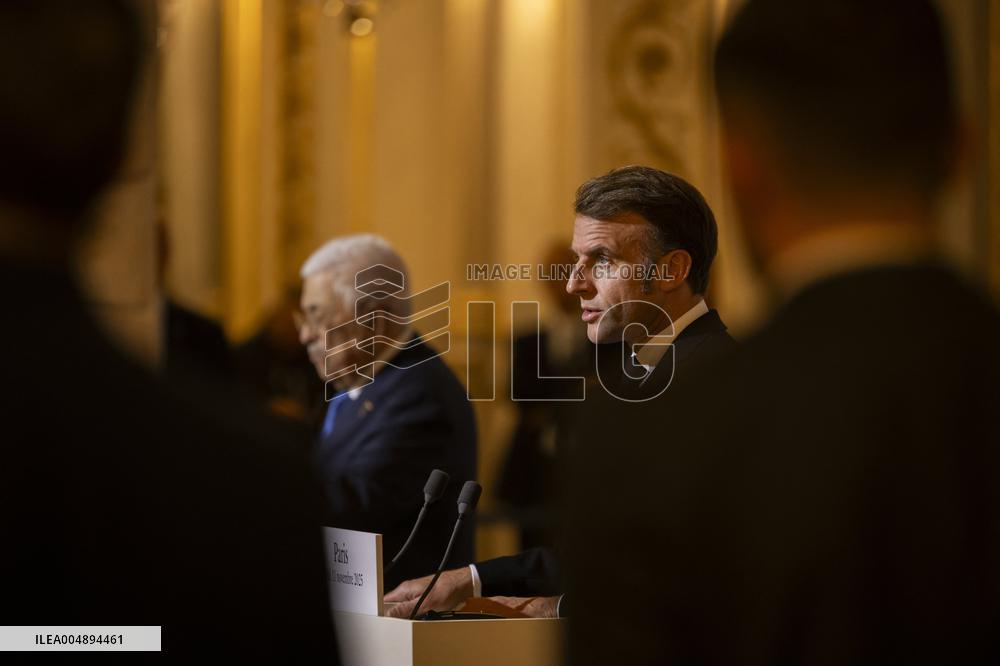 Macron and Mahmud Abbas Press Conf at Elysee Palace - Paris
