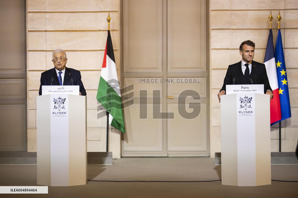 Macron and Mahmud Abbas Press Conf at Elysee Palace - Paris