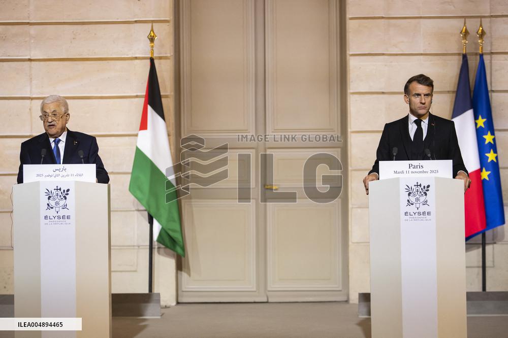 Macron and Mahmud Abbas Press Conf at Elysee Palace - Paris