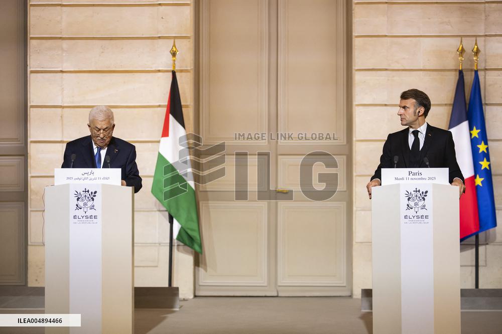 Macron and Mahmud Abbas Press Conf at Elysee Palace - Paris