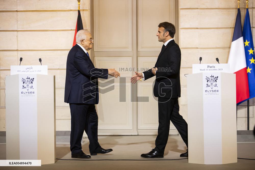 Macron and Mahmud Abbas Press Conf at Elysee Palace - Paris