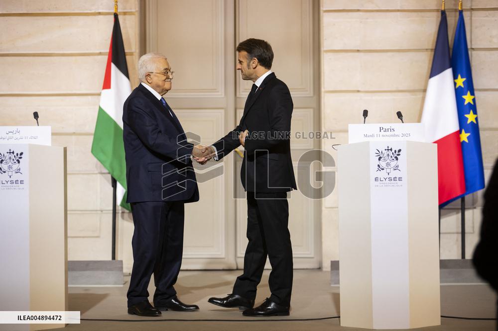 Macron and Mahmud Abbas Press Conf at Elysee Palace - Paris