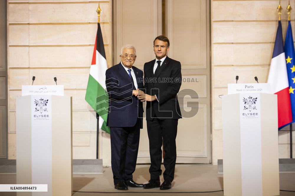 Macron and Mahmud Abbas Press Conf at Elysee Palace - Paris
