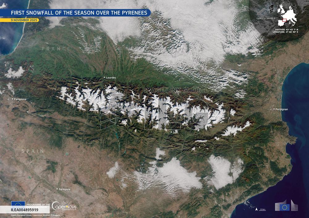 First Snowfall of The Season Over the Pyrenees