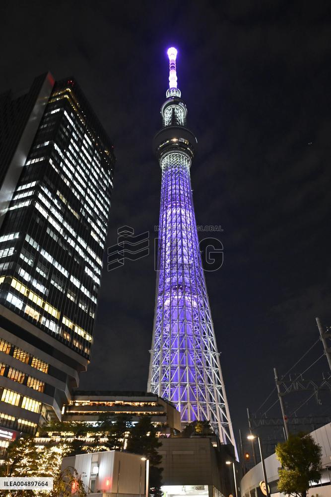 Tokyo Skytree in anti-gendered violence color