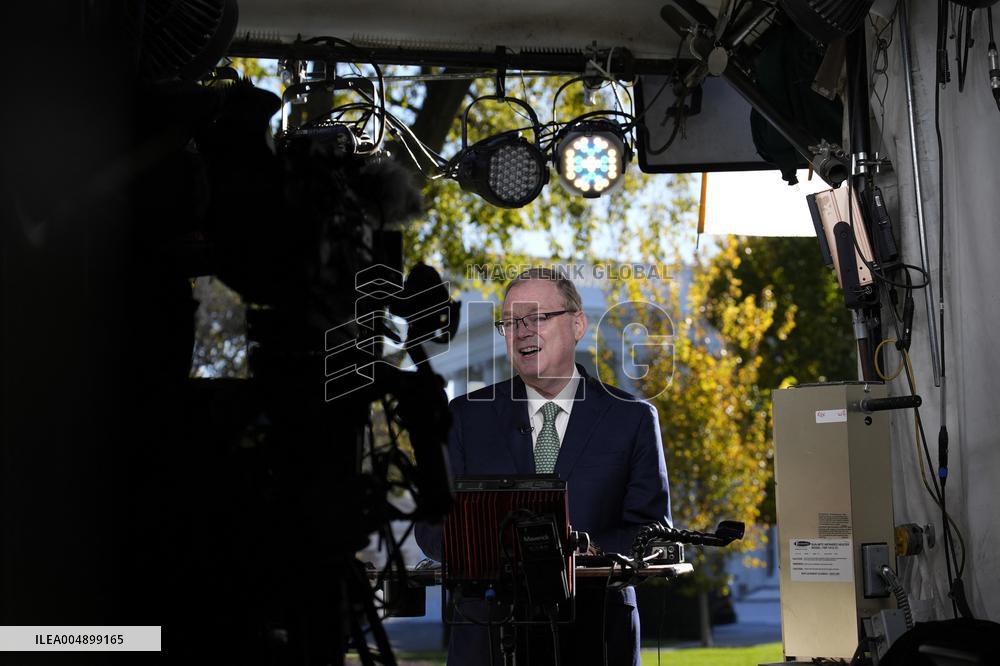 Kevin Hassett speaks with reporters - Washington