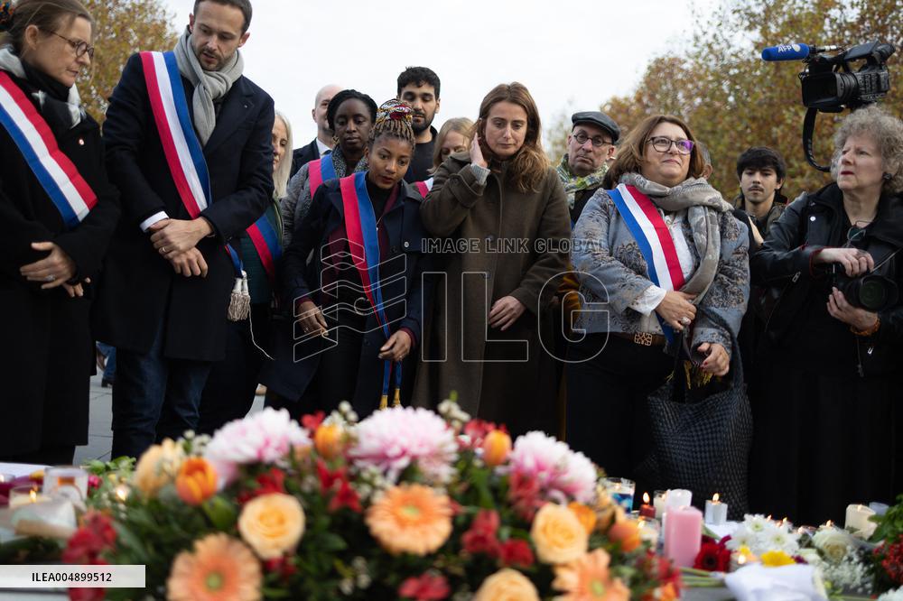 Marine Tondelier attends 13 november memorial at the Place de la Republique - Paris