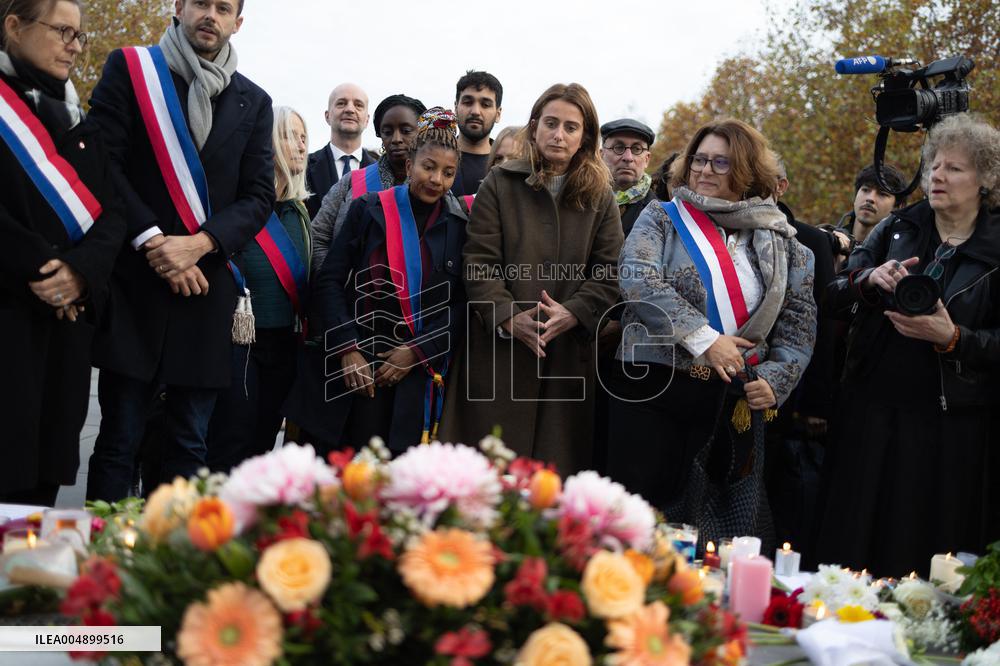Marine Tondelier attends 13 november memorial at the Place de la Republique - Paris