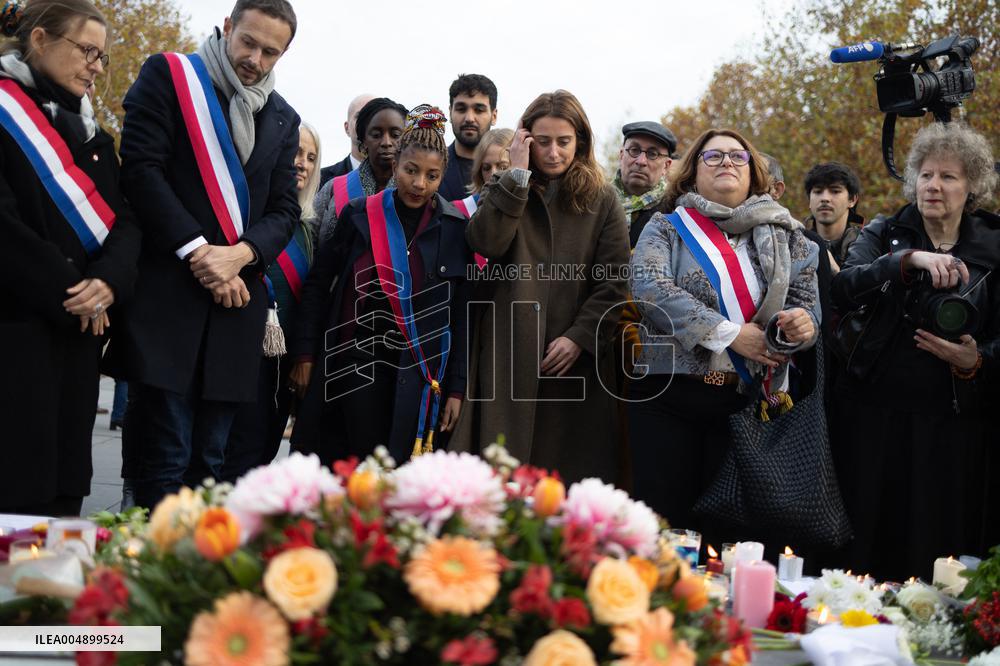 Marine Tondelier attends 13 november memorial at the Place de la Republique - Paris
