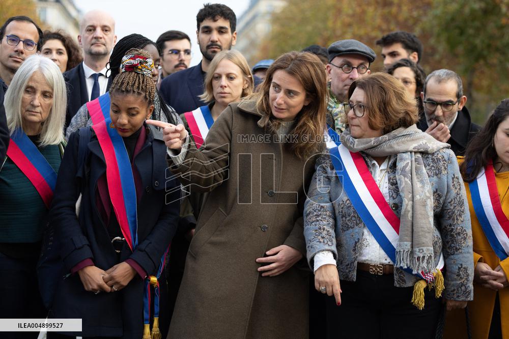 Marine Tondelier attends 13 november memorial at the Place de la Republique - Paris